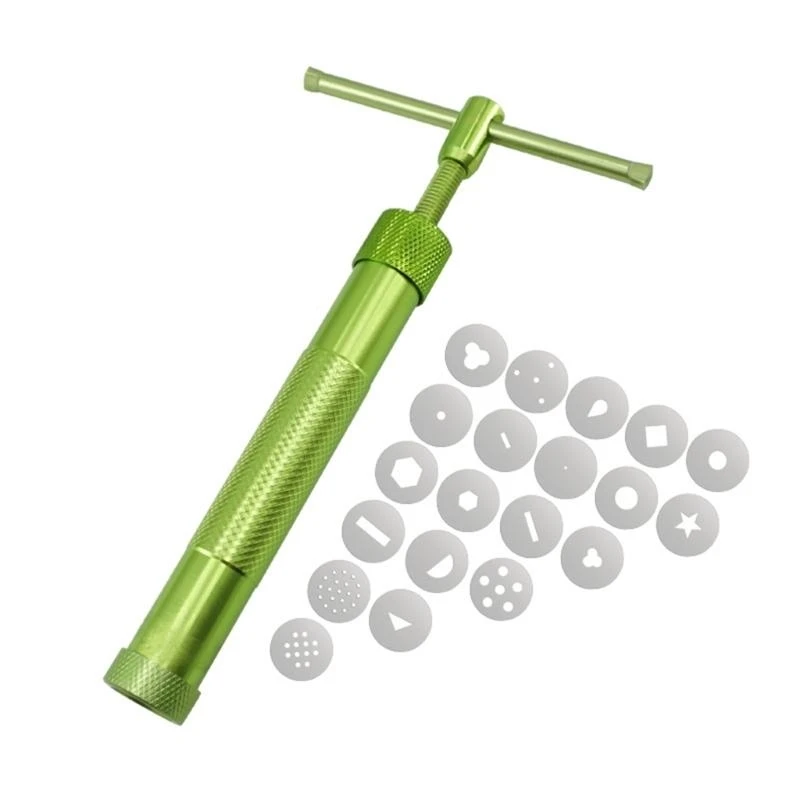 

652F Fondant Cake Molds Clay Extruder with 20 Tips Rotary Molds Tool Baking Tool Sugar Pastes Extruder Cutter Decorating Tool