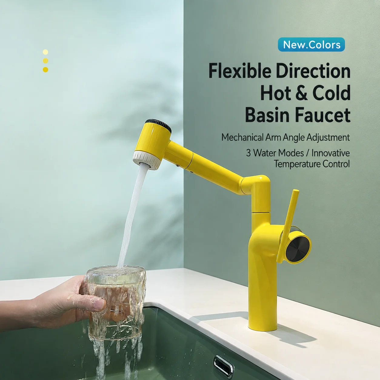 3D Mechanical Arm Basin Faucet 360° Swivel Dopamine Bathroom Sink Mixer Tap with Chlorine Filter