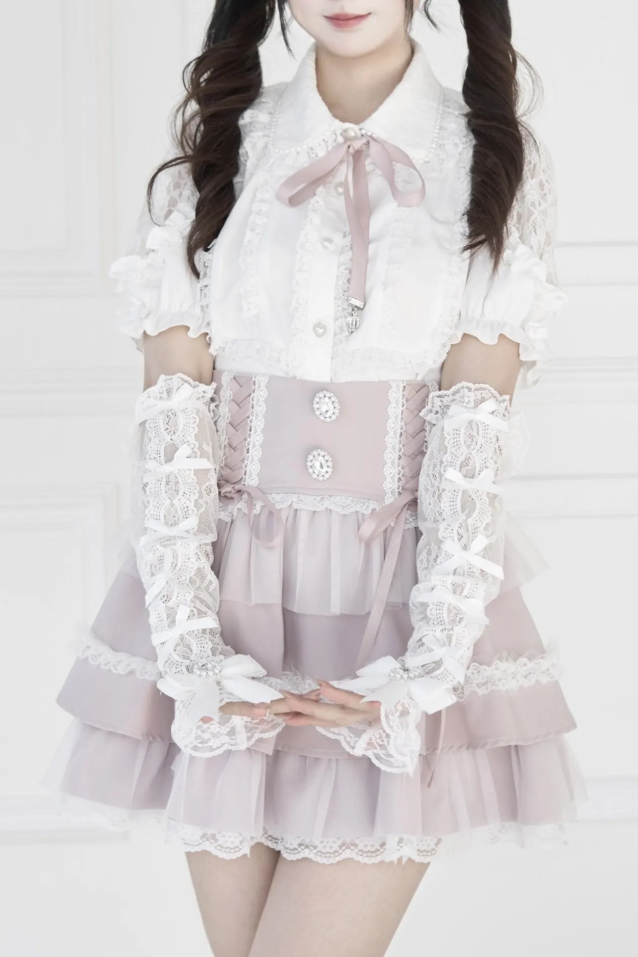 

Японский милый и милый чехол в стиле Лолиты с длинными рукавами, мягкий чехол для девочек, массовое производство, кружевной бант со стразами, рукав, аксессуары в стиле Лолиты