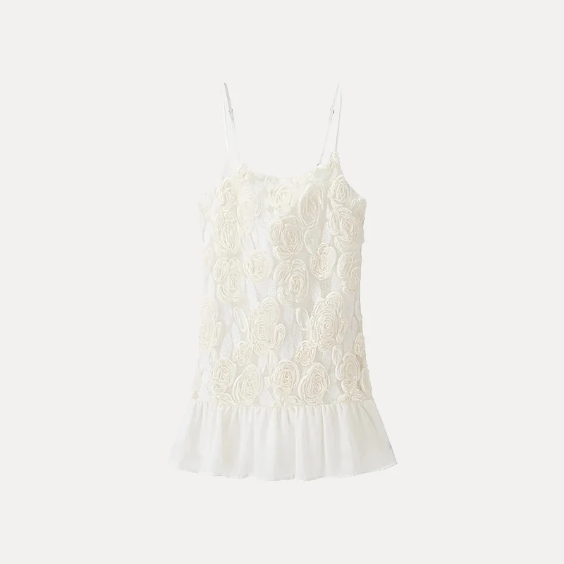 Primavera 2025 Faionable da donna Dr 3D con giunture floreali Abito senza spalline Ele Sle Tessuto in poliestere Design casual chic