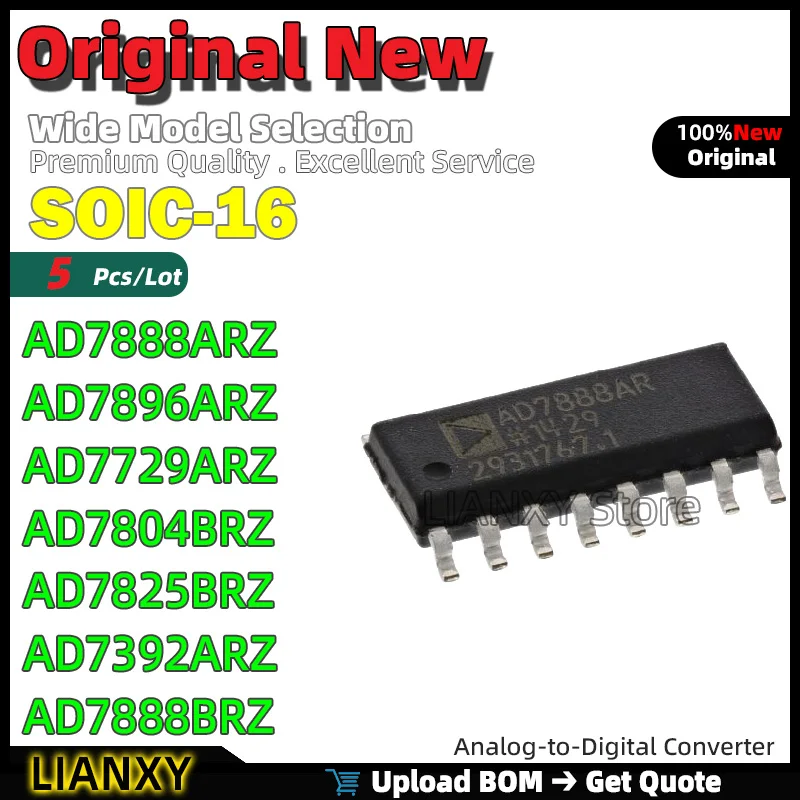 5pcs SOIC-16 AD7888ARZ AD7896ARZ AD7729ARZ AD7804BRZ AD7825BRZ AD7392ARZ AD7888BRZ Analog-to-Digital Converter New Original