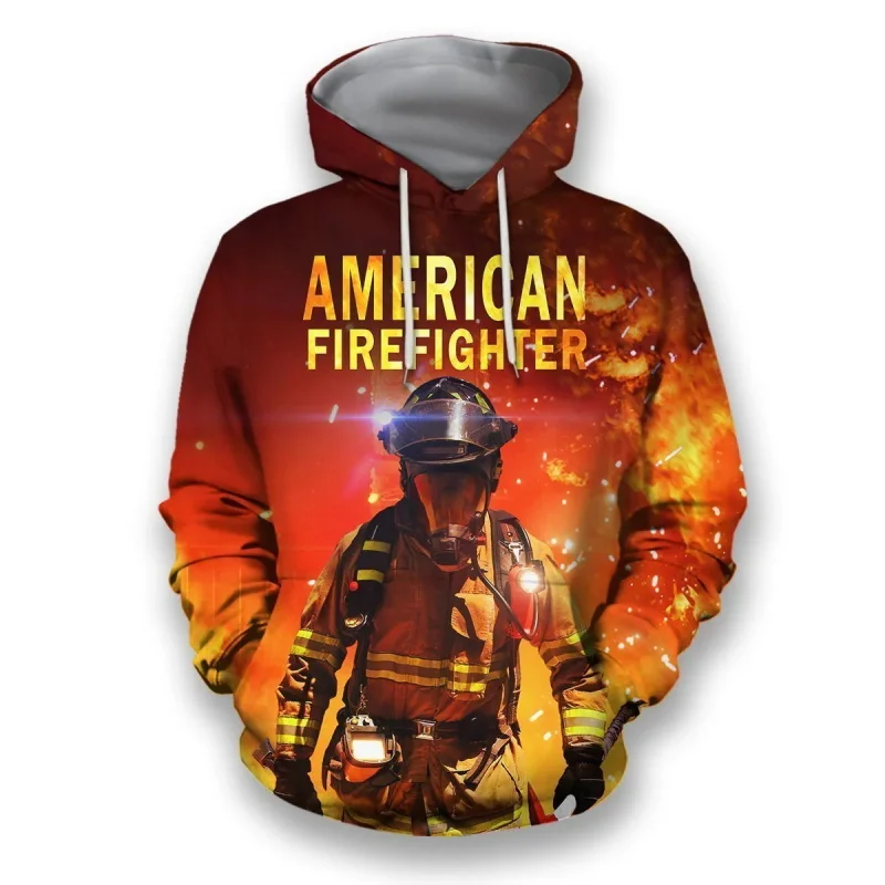 Full Printed Brave Firefighter Graphic Hoodie Clothes Long Sleeve Plus Size Pullover Sweatshirts For Men Women Sport Tracksuit