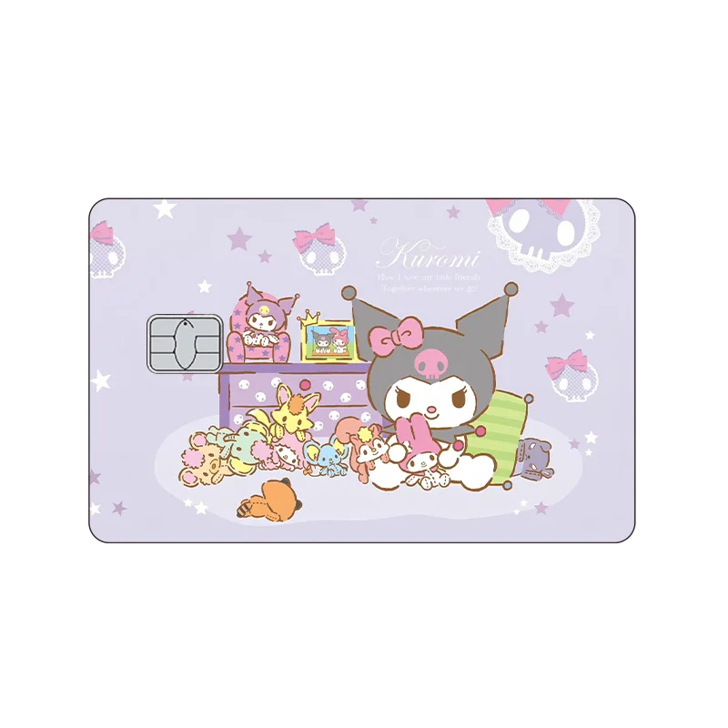 New 1Pc Kawaii Hello Kitty Kuromi Melody Hangyodon Diy Card Sticker Anime Small Chip Credit Card Case Cover Front Film Skin Toys