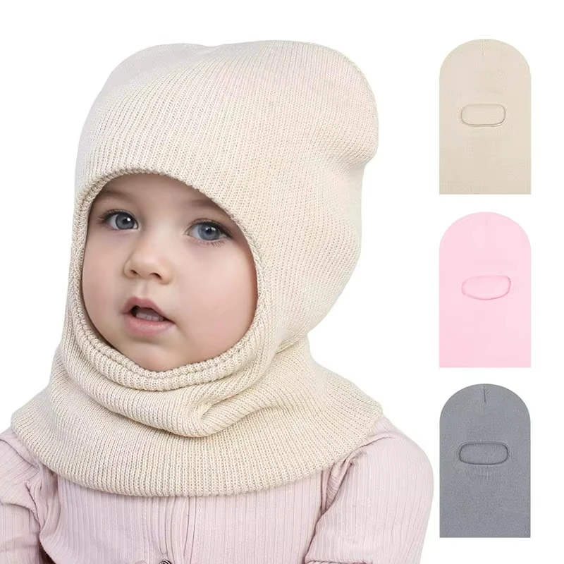 Autumn and winter Kids Hat Cute Knit Warm Beanie Hats for Baby Children's Hat Girl Protect Neck Solid Windproof Infant Snood Cap