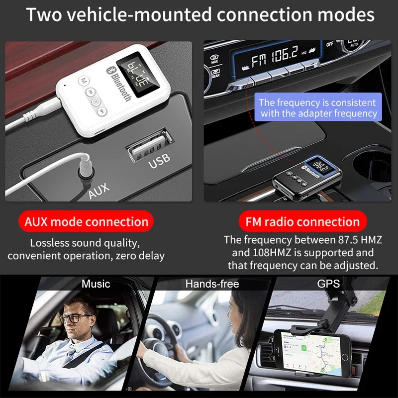 Bluetooth 5.0 Receiver Transmitter LCD Wireless Adapter 3.5MM Jack AUX FM Car Kit Handsfree Call & Mic For PC TV Car kit Speaker