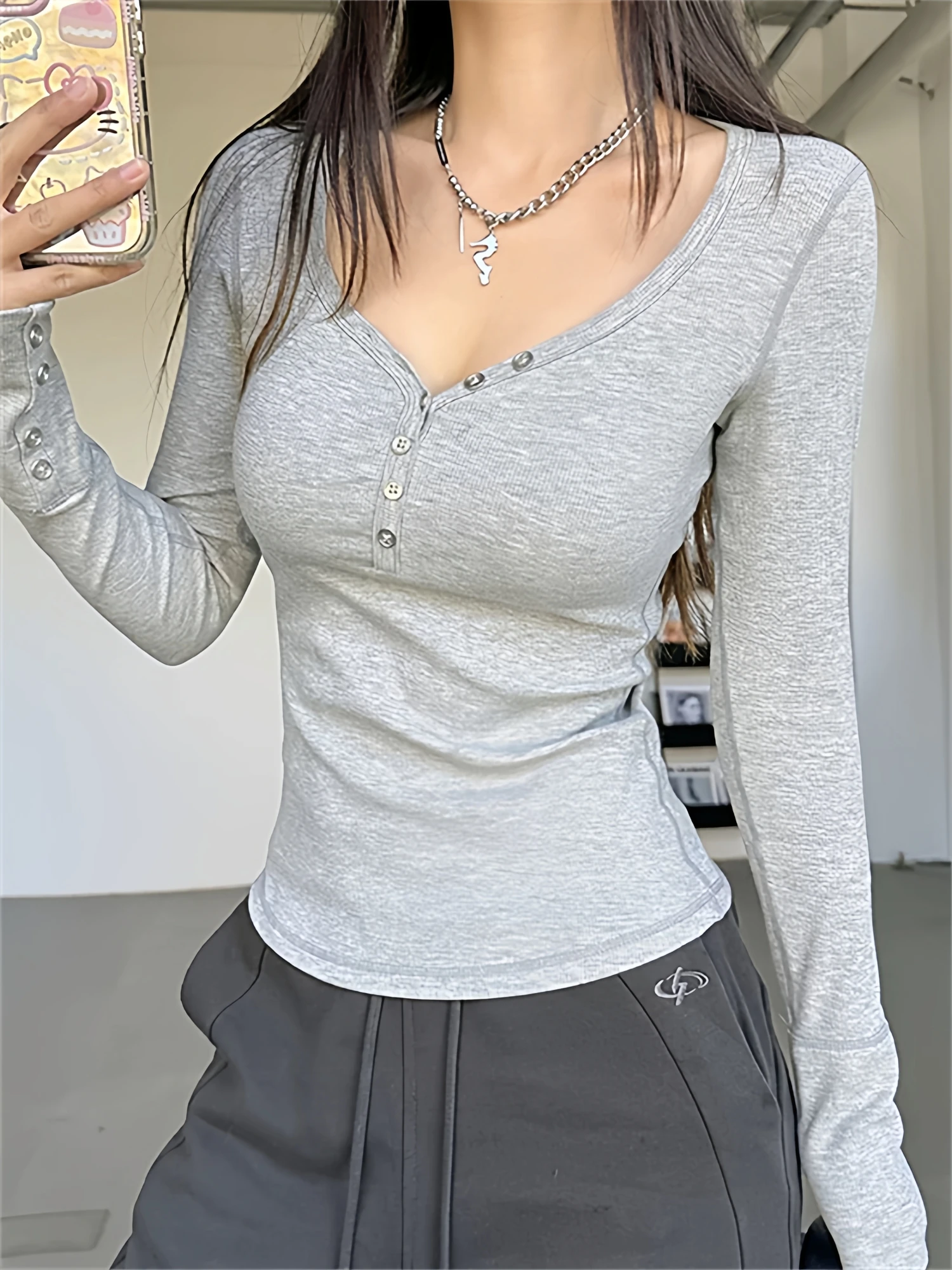 

Spor Long Sve T-irt Women's Autumn Winter New American Button V-ne Tight Qui Dry Yoga Fitn Top Women