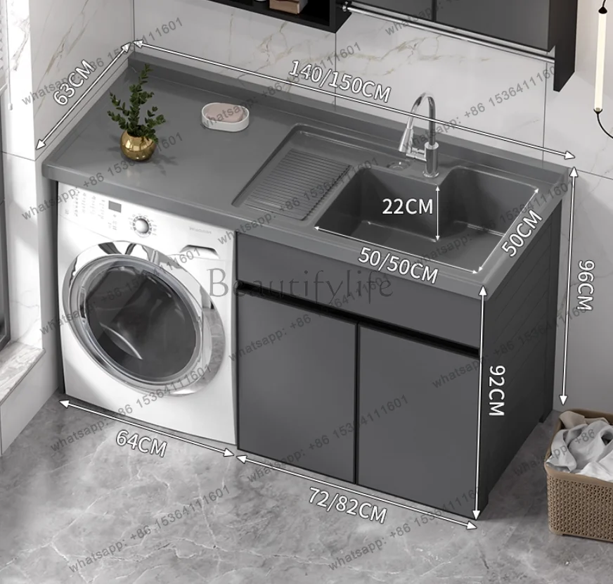 Creative Aluminum Balcony Washing Machine Cabinet Modern Design Laundry Tub Washboard Cabinet Bathroom Furniture