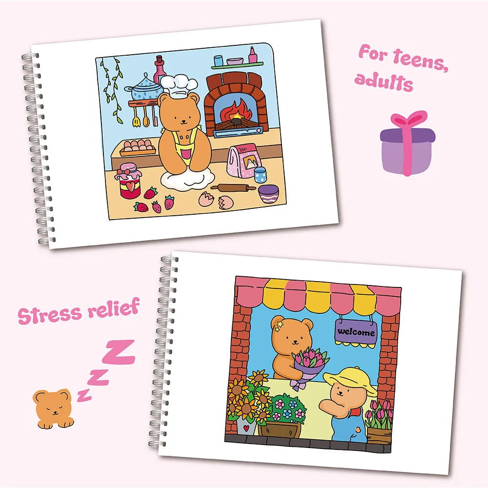 Adorable Bear Coloring Book Set for Kids: 50 Sheets with Stickers, Sparkling Glitter & Spiral Binding, Perfect Creative Gift view 3