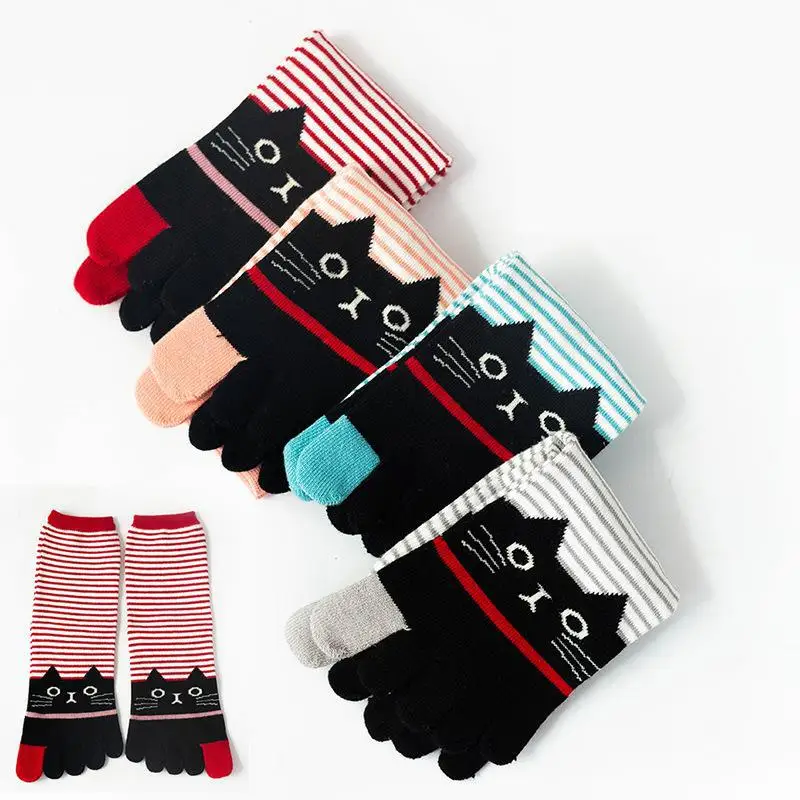 

Women Five-finger Socks Long Cotton Toe Socks Breathable Cartoon Ankle Socks