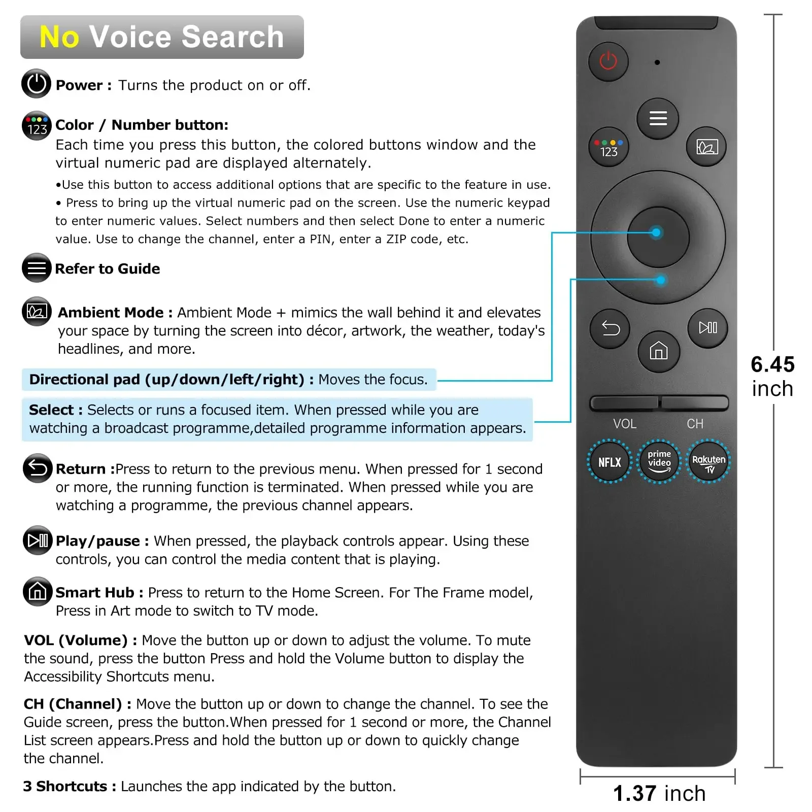 لأجهزة التلفاز الذكية سامسونج الأشعة تحت الحمراء للتحكم عن بعد العالمي LCD LED UHD QLED 4K 8K HDR مع زر تلفزيون Netflix Prime Video Rakuten