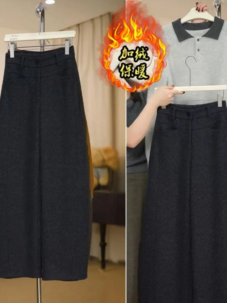 Pantaloni casual in lana a vita alta da donna Autunno Inverno Nuovo Sle Uke Legno Marrone Bananas Coltello Gamba dritta...