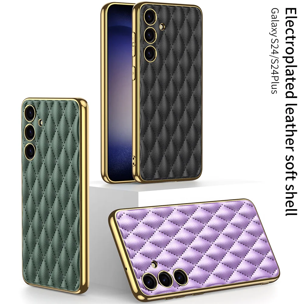 

Miss argyle Case For Samsung Galaxy S24 Ultra Plus electroplate soft Leather TPU Cover Anti-knock Cases For S24Ultra S24Plus