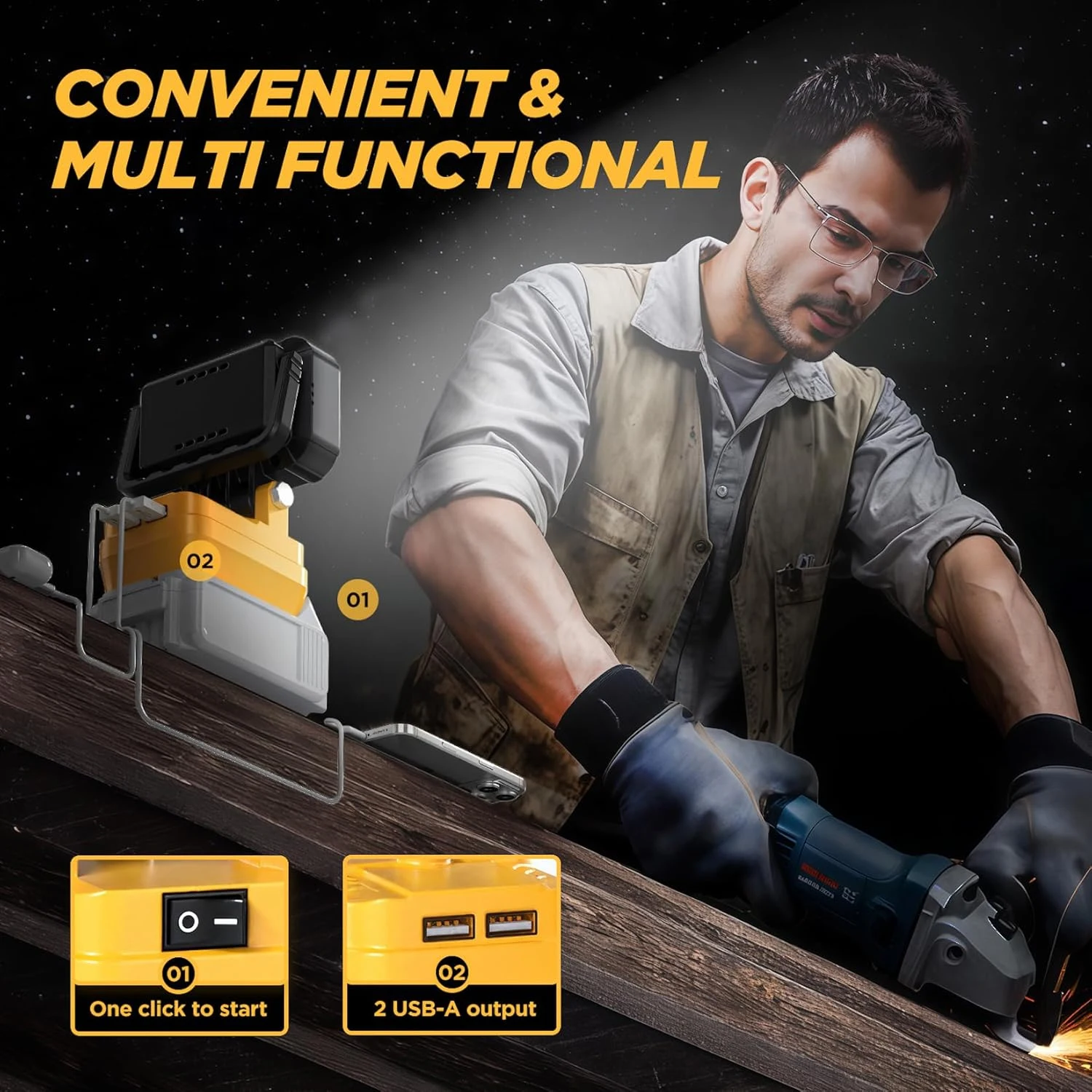 For Dewalt/Makita/Milwaukee Battery Portable LED Work Light With USB Port 3'' Flashlight Flood Lights Cordless Outdoor Tool Lamp image 3