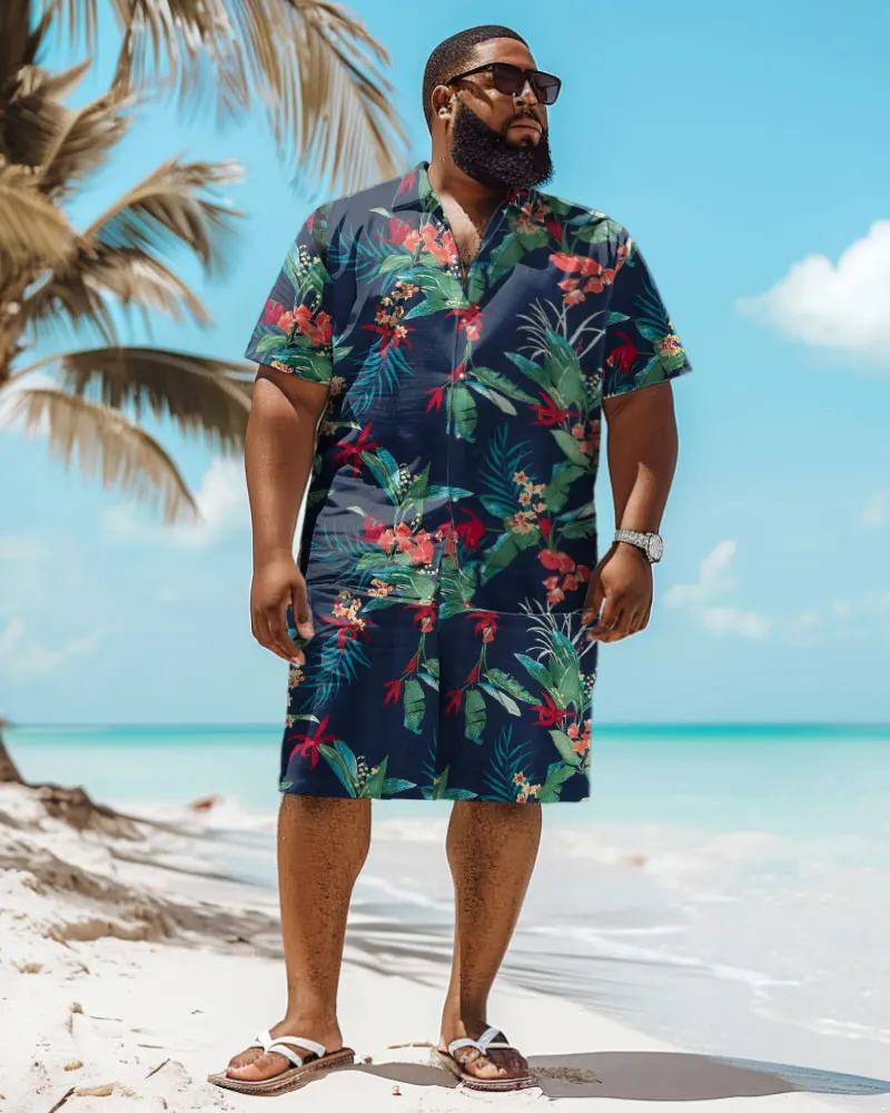 Biggmans-Conjunto de ropa de playa para hombre, de talla grande L-9Xl, traje Hawaiano de gran tamaño, estampado de hojas tropicales, 7XL, 8XL