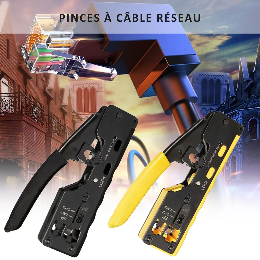 RJ45 Network Crimper - 3-in-1 Crimp/Cut/Strip Lan CAT8/7/6A/6/5E (STP/UTP) & RJ11/12 Tel Modular Cable Hand Network Tools Pliers