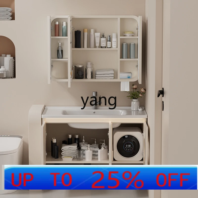 

CX ceramic basin honeycomb aluminum cream wind belt built-in washing machine bathroom cabinet beauty mirror