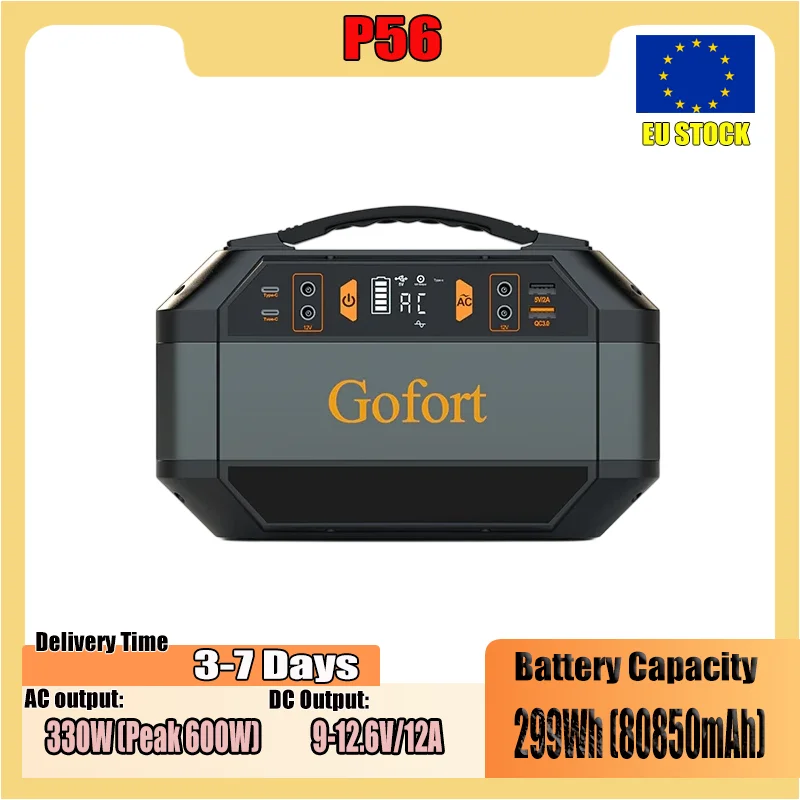 Estación de Energía Portátil Flashfish P56, 330W Pico, 600W con Panel Solar de 100W, Kit de Generador Solar de 288.6Wh