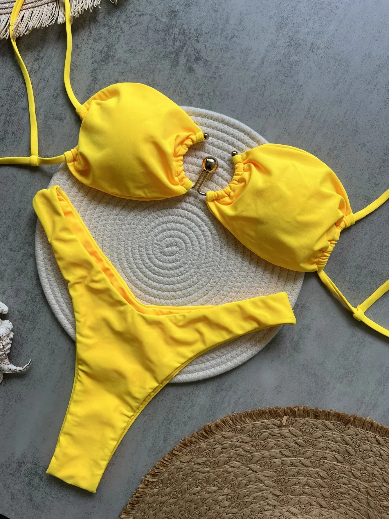 Sexy U Shaped  Bikinis Sets Mujer Strapless Swimwear Women Gold Swimsuit Bathing Suit Biquinis Brazilian Bikini Swim 2025