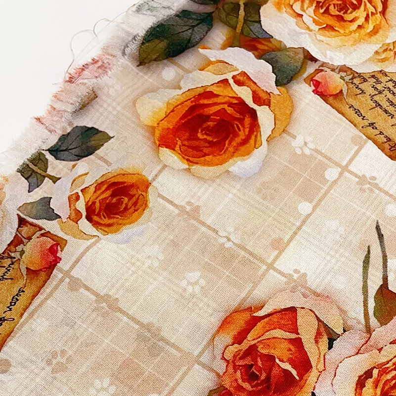 Cotton Digital Printing Fabric Stamp Flowers Floral Printed for DIY Handmade Sewing Clothes by Half Meter
