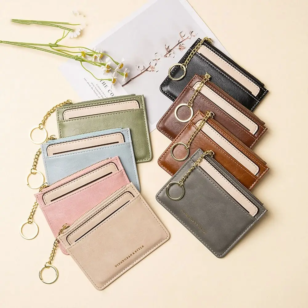 

Fashion Design PU Leather Card Bag Thin Purse Card Holder Korean Style Solid Color Zipper Coin Purse Men