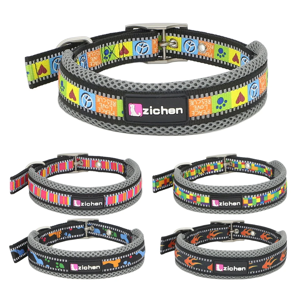 Reflective Soft Dog Collar, Adjustable Pet Collar, Fashionable Printed Collar, Small Medium and Large Dogs, Training Supplies