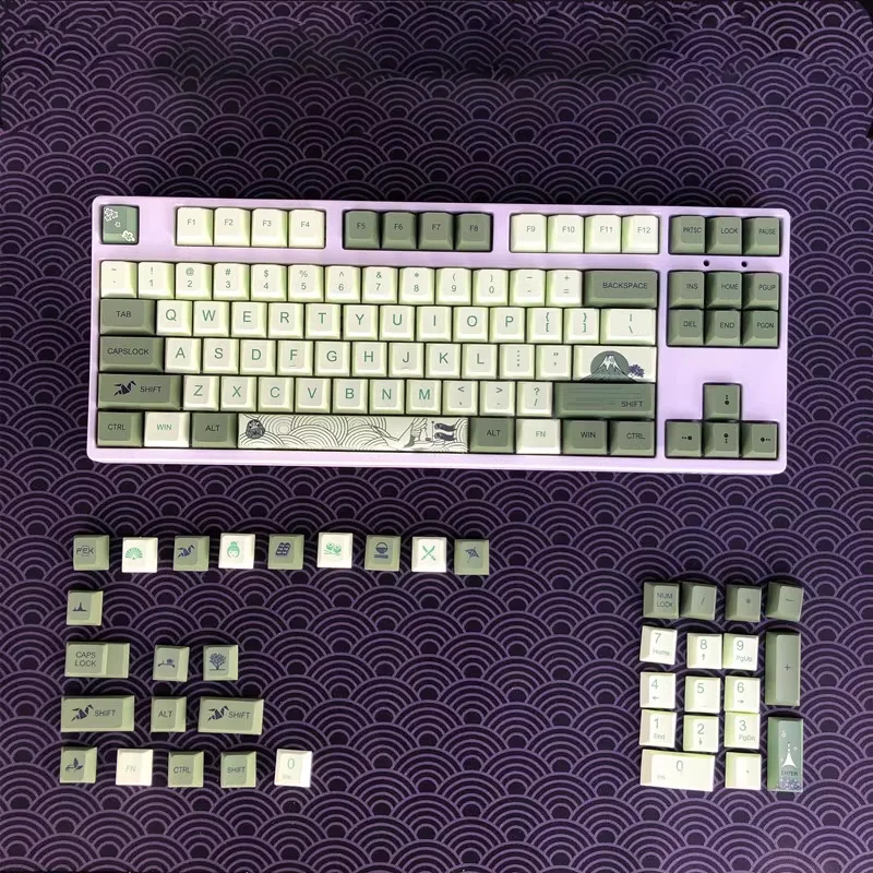 

127 клавишных колпачков PBT цвета матча-зеленый для механических клавиатур с переключателями MX, профиль Cherry, сублимационная печать, DIY