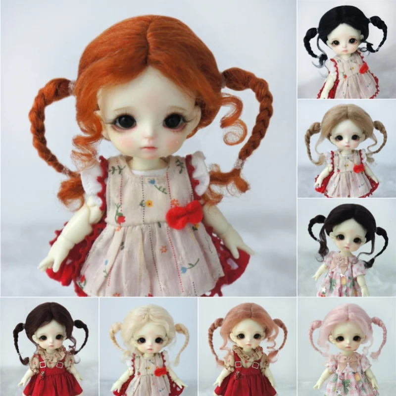 ขนาดเต็ม Mohair ตุ๊กตาผม JD556 ไม่มี Bangs Double Braids PONY CURLY จอน BJD วิกผม 1/12 1/8 1/61/4 1/3 ของเล่นอุปกรณ์เสริม
