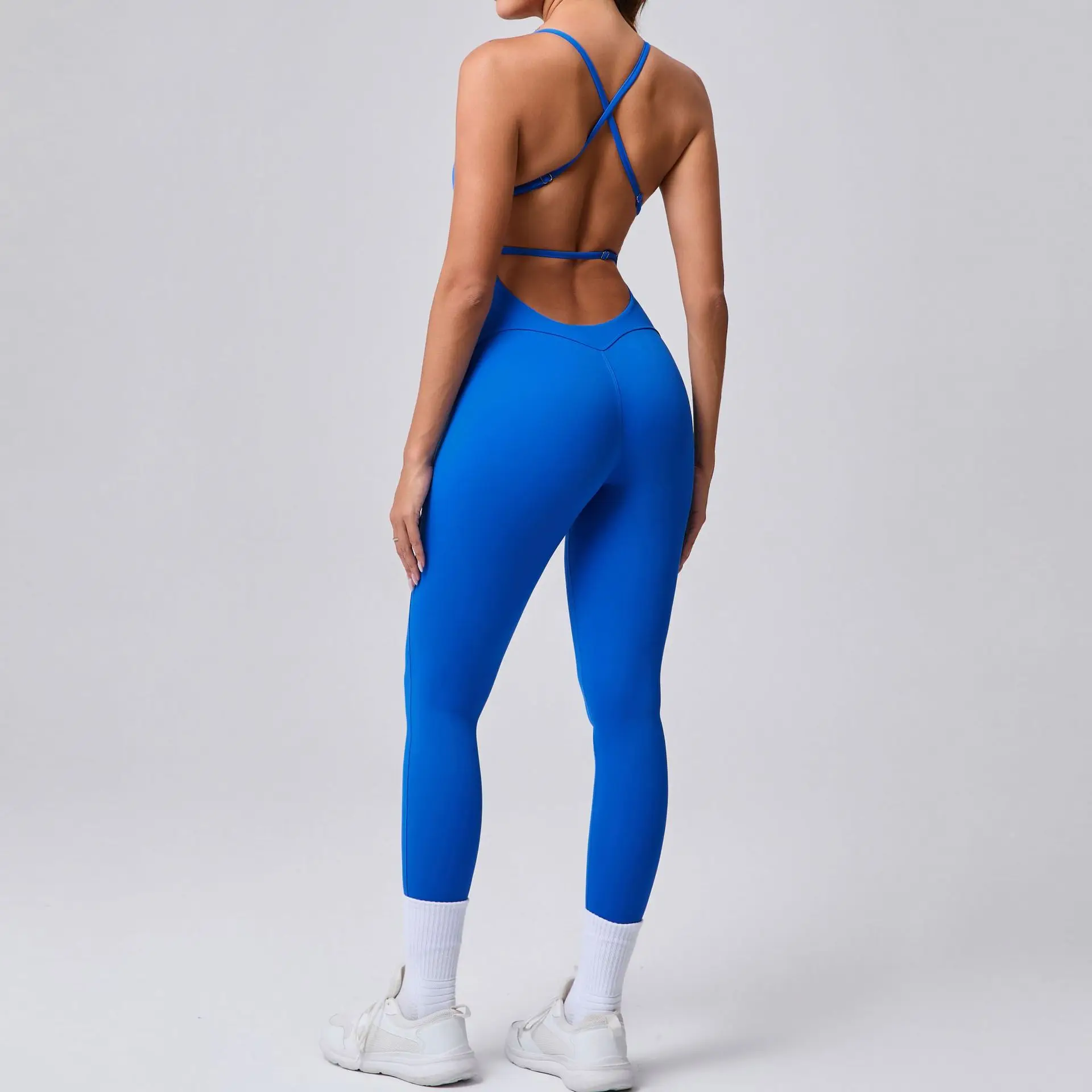 

Sexy Fitness Jumpsuit Women's Cross Adjustable Sports Workout Running One Piece Yoga Gym Suit Scrunch Backless Set Romper Women