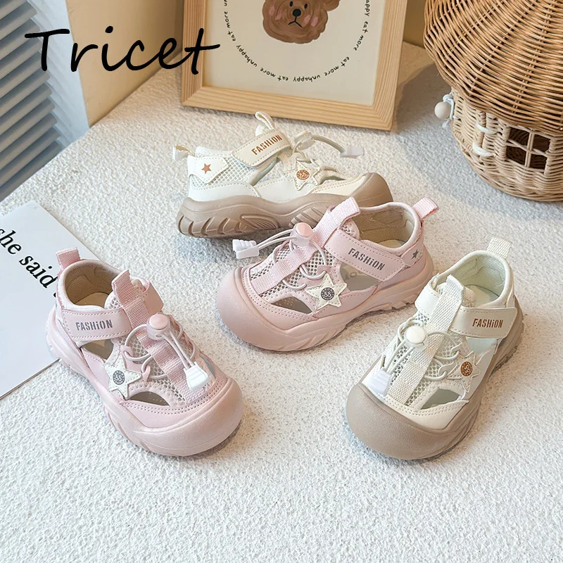 

2025 Summer Solid Children Sneakers PU Leather Hook Loop Boys Girls Casual Shoes Hollow Out Soft Sole Kids Sport Sandals