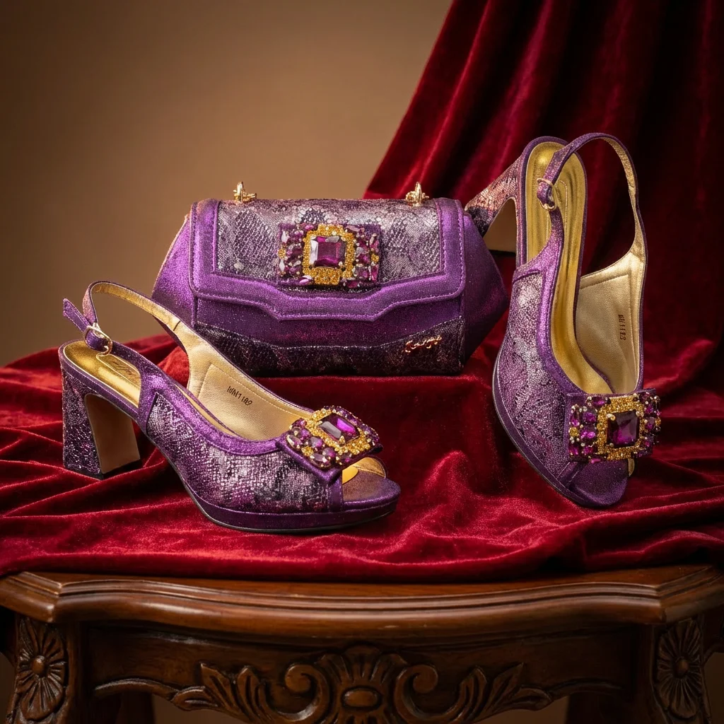 

Italian Design Fashion Banquet Shoes and Bags African Women's Hand Bags with Rhinestone Decoration and Women's High Heels Shoes