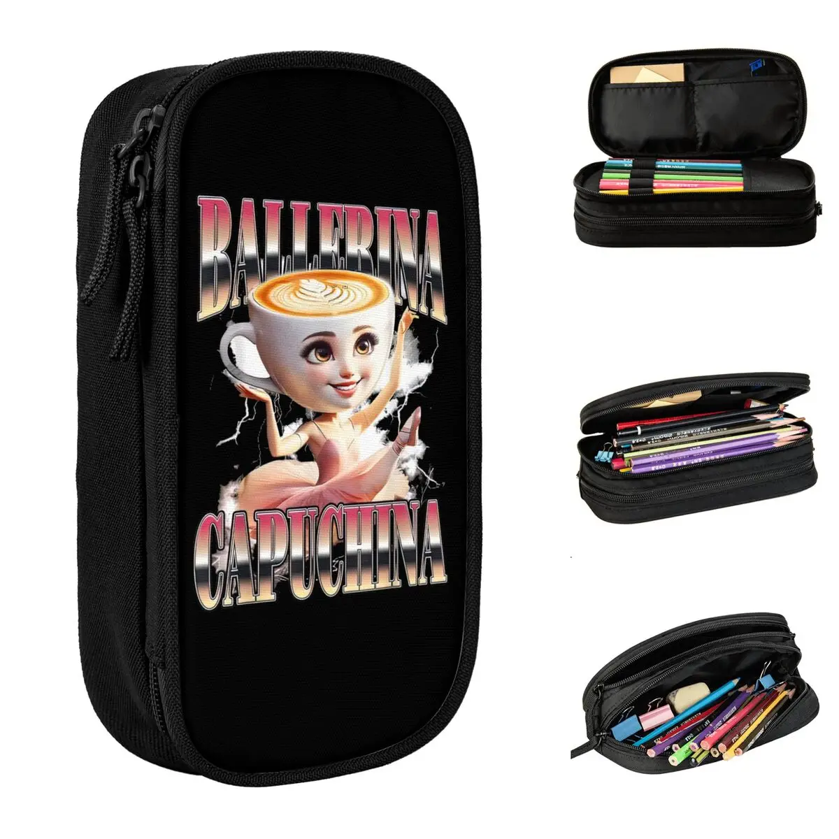 

Ballerina Cappuccina Italian Brainrot Meme Pencil Cases Pen Bag for Student Large Storage Students School Gift Pencilcases
