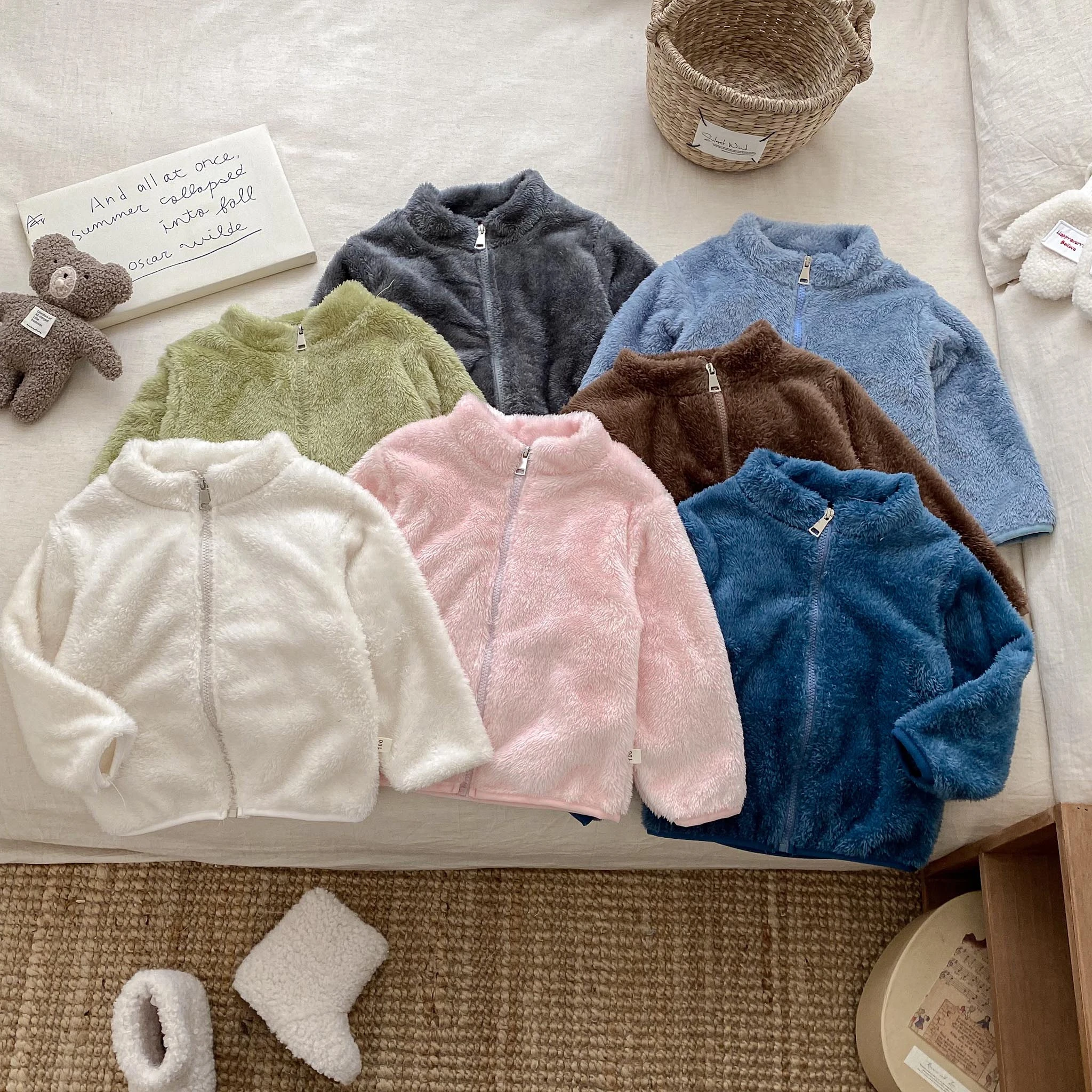 Kids Fashion Soft Fluffy Plush Coat Autumn Winter Warm Fleece Jacket Multi Color Zipper Up Outerwear Casual Toddler Warm Wear