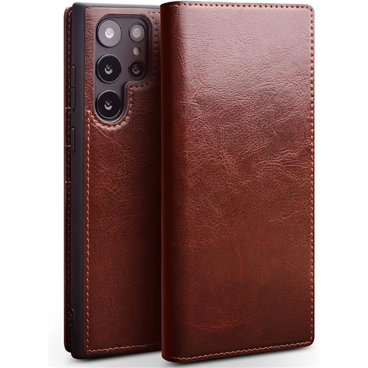 Leather Wallet Case for Samsung Galaxy S23 Series, Premium Genuine Leather Flip Folio Shockproof TPU Shell with Card Holder