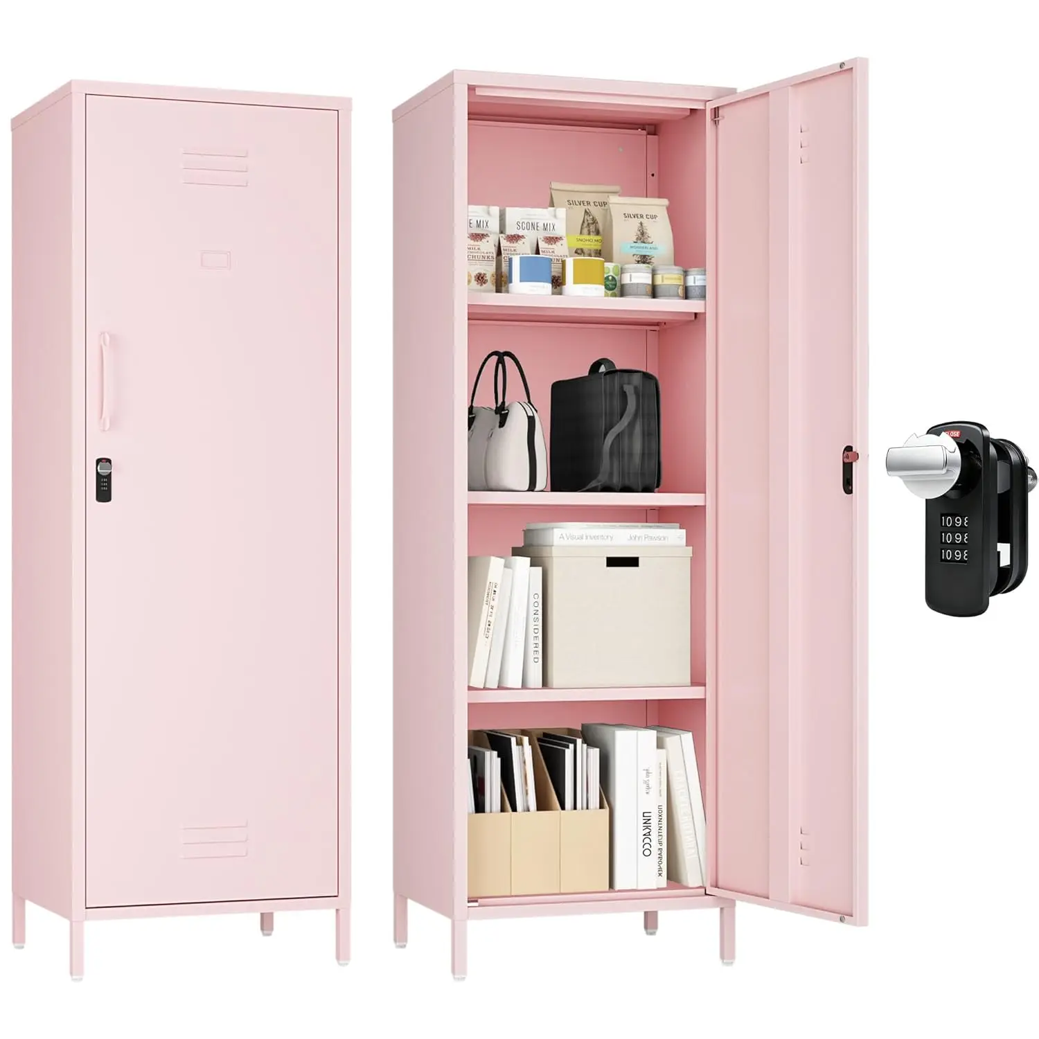 

Metal Storage Cabinet for Employees, Lockable File Cabinet, Utility Tall Cabinet Pink Locker with 3 Shelves for, Customized