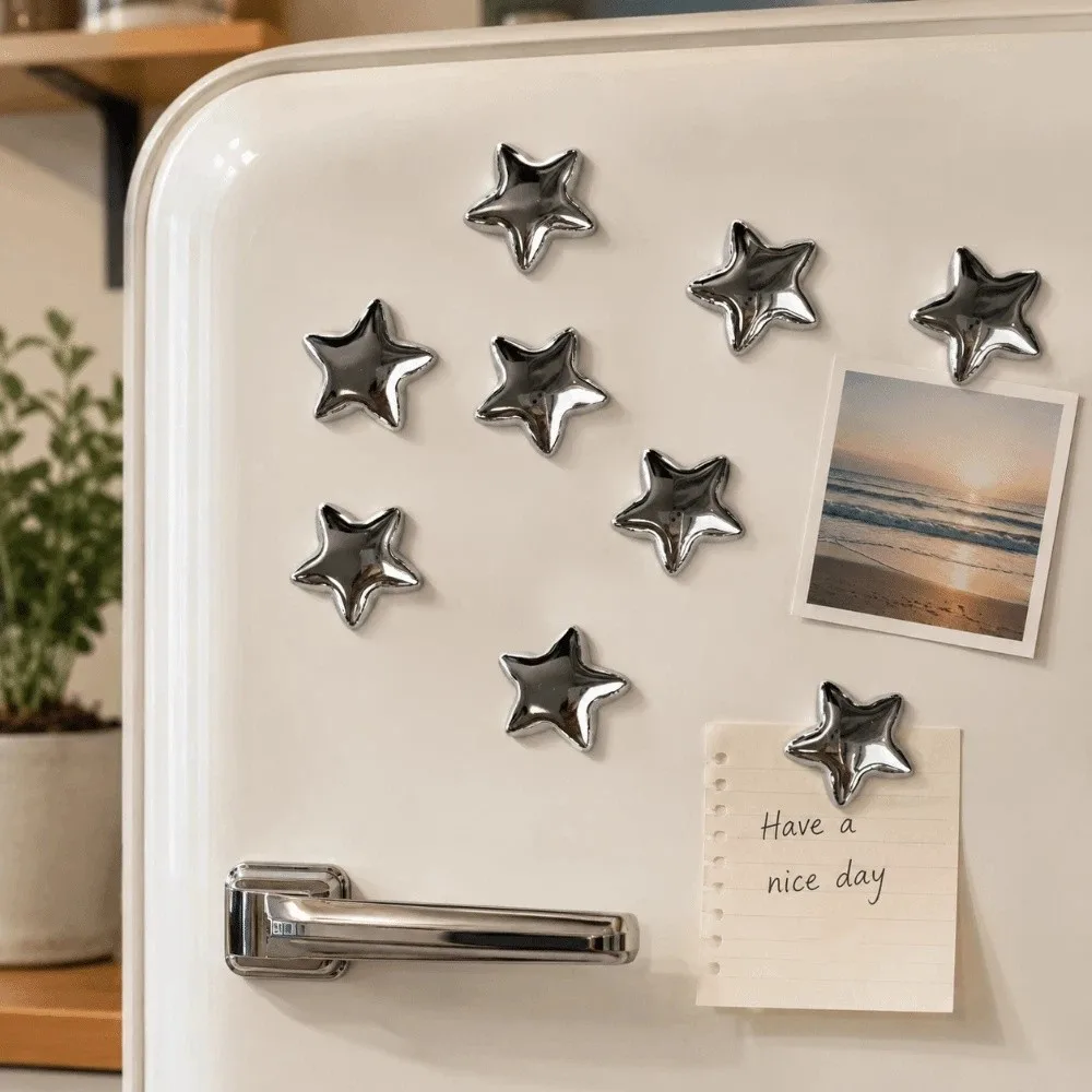 5/10 pcs Creative Silver Stars Fridge Magnet Strong Magnet Multipack Magnetic Sticker Refrigerator Decals Home Decoration