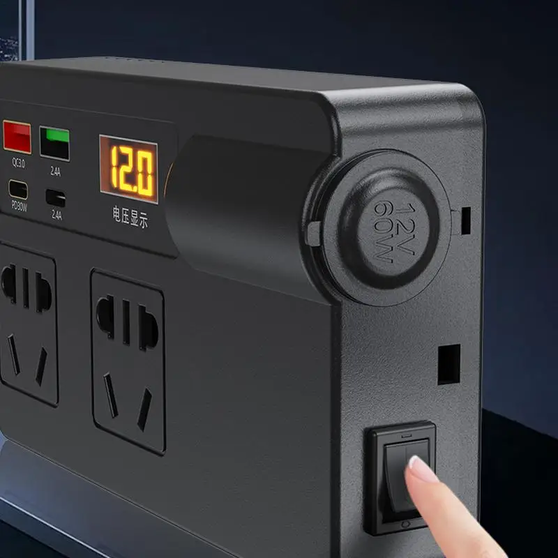 Car Inverter Power Adapter Voltage Detection DC 12V/24V to AC 220V USB/PD/Type-C Chargers Converter 200W QC 3.0 ON/OFF Switch