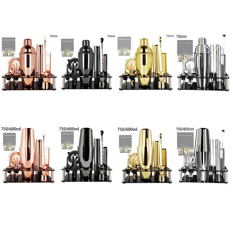 Cocktail Shaker Set-12Pcs, 750/600ml(25/20oz), 750ml(25oz) Shakers Bartender Kit 3-Stage/Boston Shaker Bar Set With Stand
