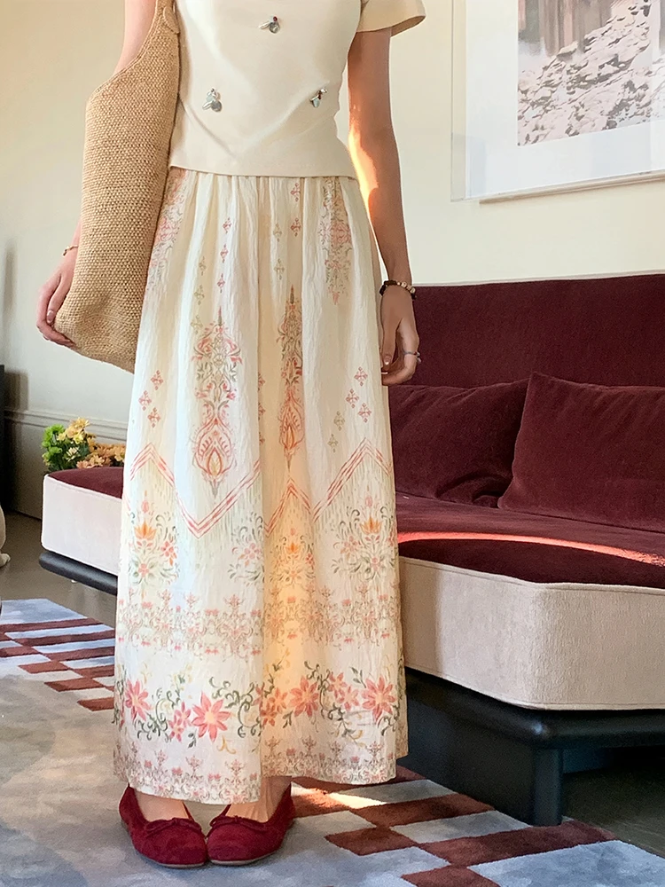 

Новая женская летняя легкая юбка с принтом, с завышенной талией, стройнящая, универсальная