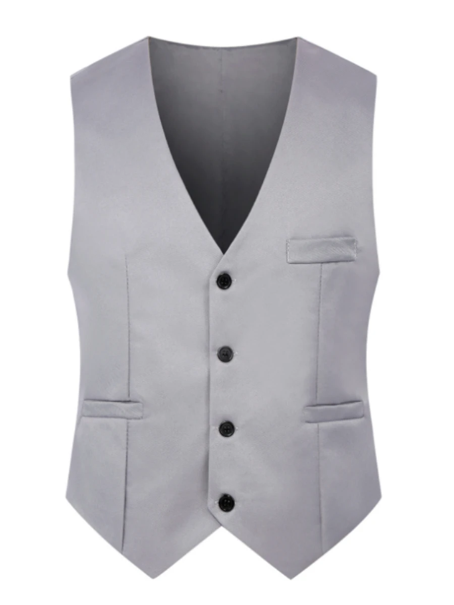 Fashion Men Vests Waistcoat Solid Color V Neck Sleeveless Buttons Blazer Plus Size Formal Business Jacket Vests Gilet Homme