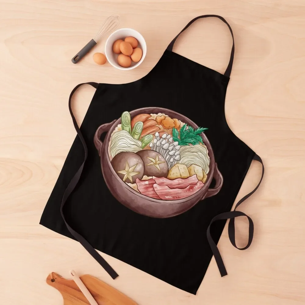 Hot Pot Filled With Meat, Mushroom, Veggies, Tofu and Noodles Apron Cooking Women Kitchen Apron