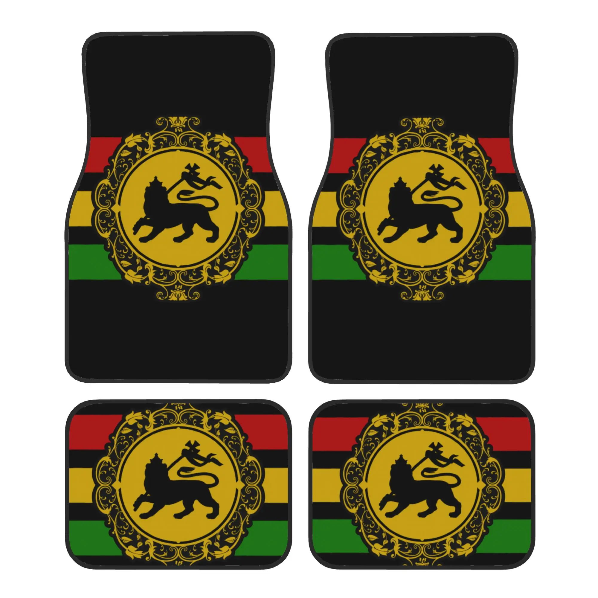 Rasta Lion, Música Reggae, Roots Rock Reggae, Juego de 4 Alfombrillas de Terciopelo Cristalino para Coche, Alfombrillas Universales Delanteras y Traseras, Alfombrillas de Protección