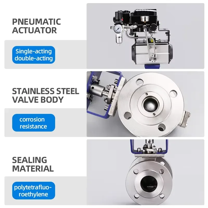V Shape Pneumatic Ball Valve Stainless Steel Sectional Control Industrial Fluid Gas Pipeline Fitting High Pressure Resistant
