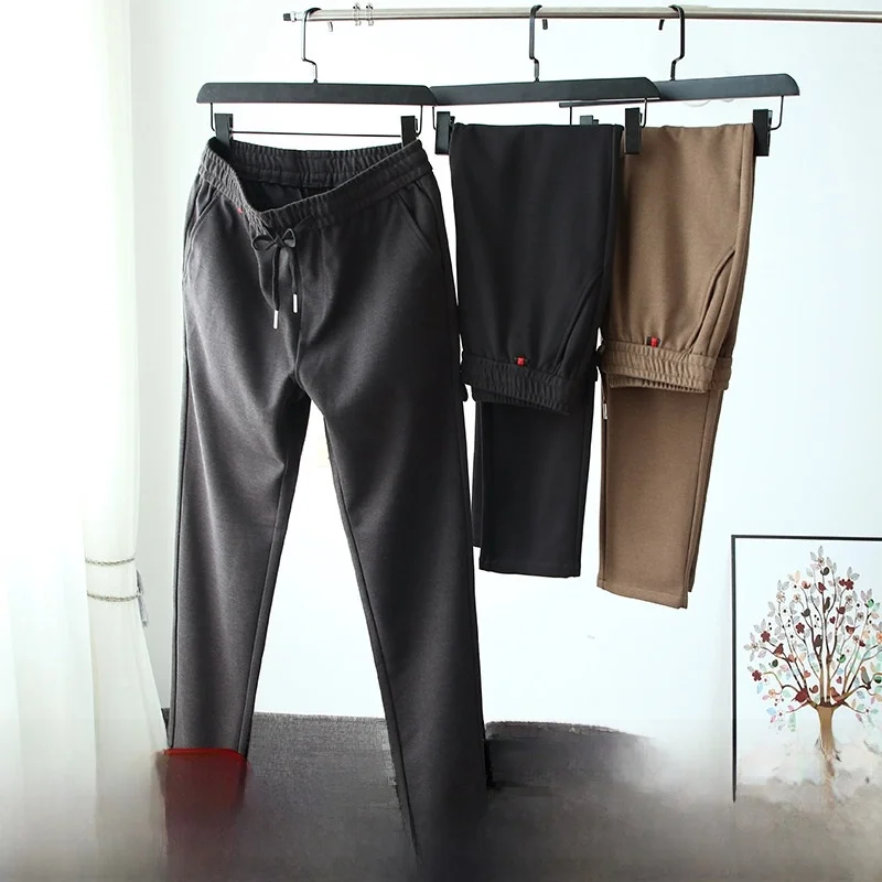 

Fashionable Slim Fit Men's Casual Pants Drawstring Elastic Waist Pure Color Long Trousers Autumn Winter New Arrival