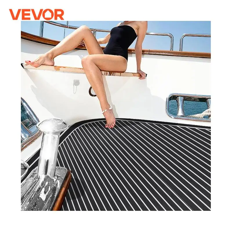 VEVOR 2400x1200x6mm Boat Decking EVA Foam Faux Teak Sheet Non-Skid Self-Adhesive For Marine Yacht RV Swimming Pool Garden Pad