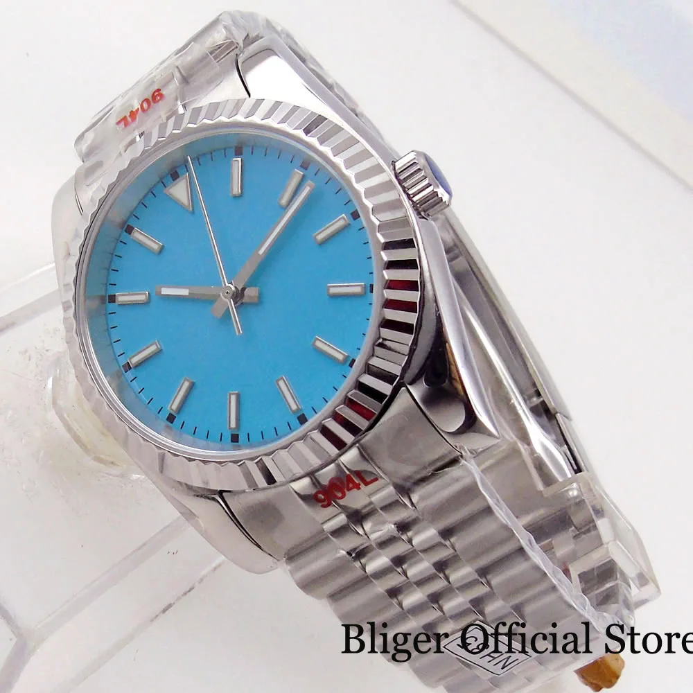 BLIGER Selfwinding 36mm 39mm Fluted Bezel Wristwatch Men NH35A PT5000 MIYOTA Baton Luminous Hand Pink Blue Green Orange Dial