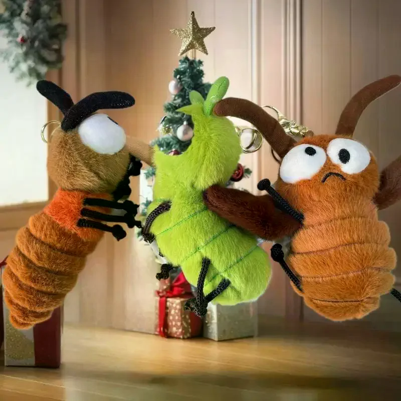 Porte-clés en peluche, dessin animé mignon, insectes créatifs, moustiques, chenilles, cafards, pendentif de poupée, sac à dos Kawaii, décoration d'ornement