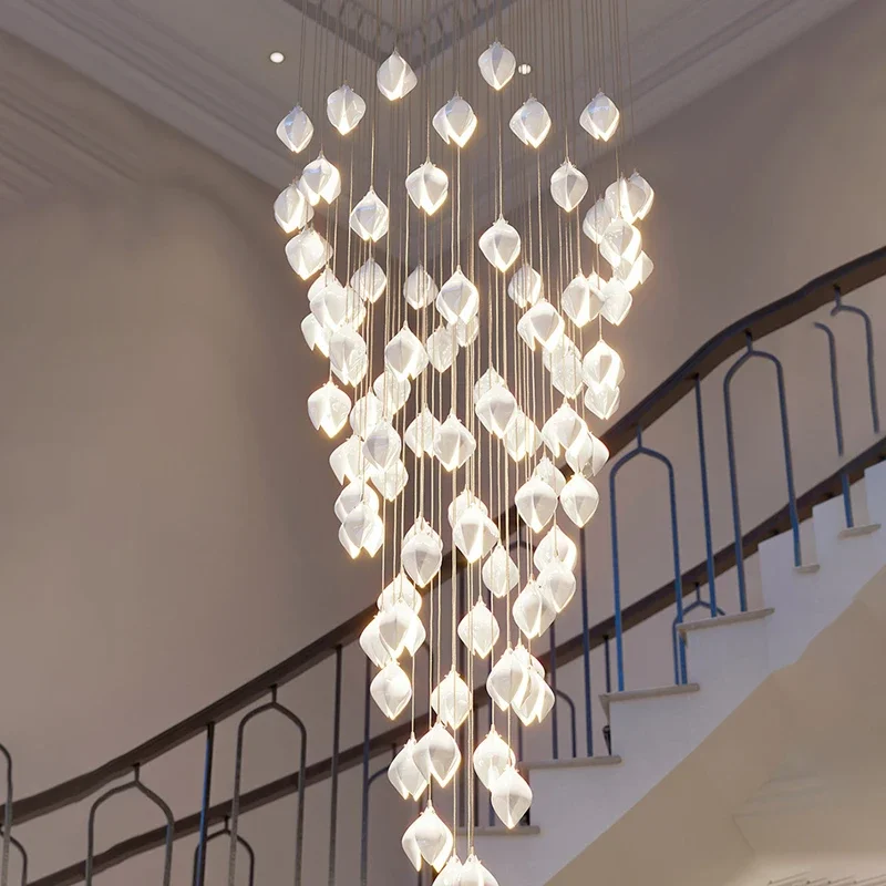 Modern luxurious Stairs Minimalism  Led Petal pendant lights  Art Deco  Ceramic Hanging White Decoration home chandelier lustre