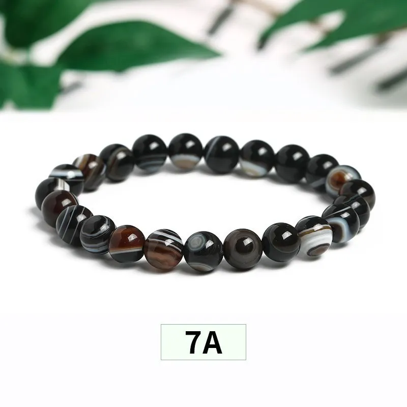 JD 7A Natural With Eyes Black Agate Bracelet  6 8 10 12 14MM Pick Size Jewelry Natural Black Stripe Agates Stone Beads Bracelet