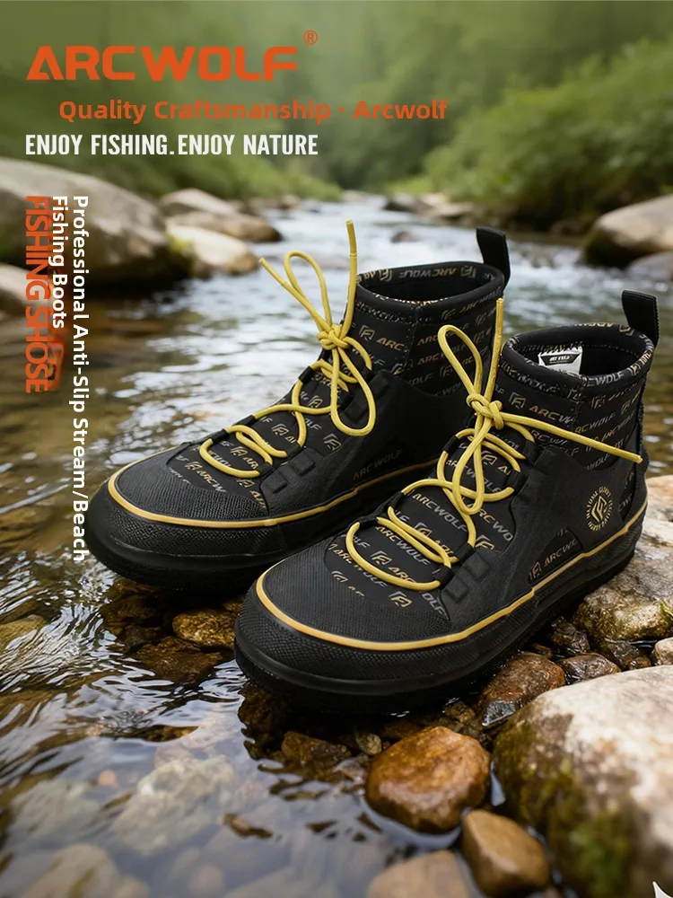 Arcwolf Fishing Shoes Breathable Drainage Anti-slip Rocky Shore Fishing Shoes Felt Steel Nail Bottom Wading Stream Shoes