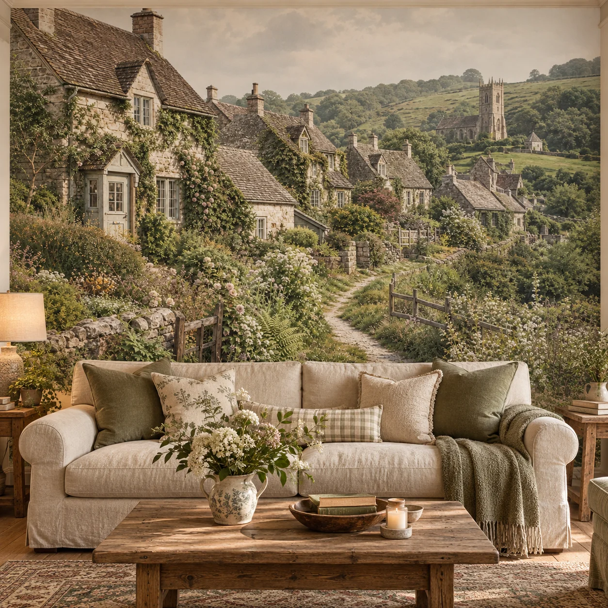English Country Village Wall Mural Stone Cottage Garden Landscape Wallpaper Non Self Adhesive Living Room Bedroom Home Decor Art